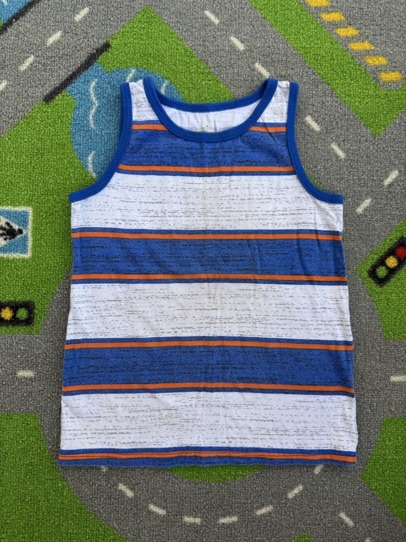 Garanimals Striped Tank Top Sando (Category: Babies & Kids Fashion) located in Rizal. Submitted by preloovved (Listing ID 1468581544, Image 1). Description: Garanimals striped tank top in blue, white, and orange. Features blue ribbed trim and soft cotton fabric. Perfect for warm weather. Preloved, 5yo Meet-up only in GB1 San Mateo, Rizal Shipping fee c/o buyer. Tres Marias or J&T express Payment to be sent to me via BPI/BDO/GCASH only. 😁 C#.