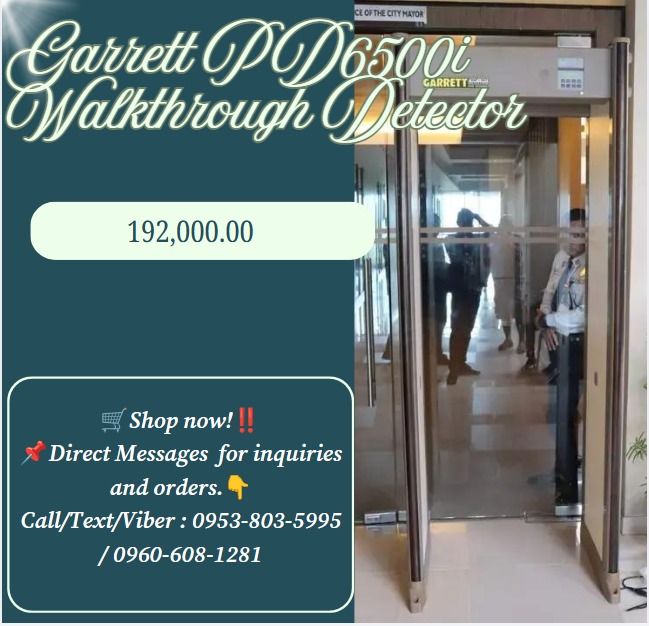 Garrett PD6500i Walkthrough Detector (Category: Everything Else Others) located in Caloocan City. Submitted by wildshark.ed516d (Listing ID 1468545129, Image 1). Description: *33 zones pinpoint detection (GARRETT) (with 9 kinds Language) *Outer frame: 2200(h) *800(w) *600mm(d) *Inner frame: 2030(h) *700(w) *600mm(d) *Working power: AC:110V-220V *Work environment: -20℃— +65℃ *Pinpoint Zone Detection: 33 zones shows precise target locations on the 