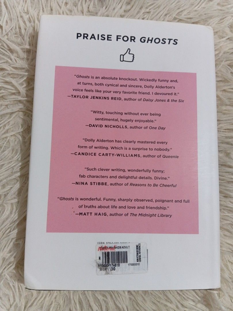 (HB) Ghosts by Dolly Alderton Novel (Category: Storybooks) located in Cavite. Submitted by nathstelein_finds (Listing ID 1468656034, Image 2). Description: hardbound - Title & Author: Ghosts by Dolly Alderton - Format: Hardcover edition with dust jacket - Condition: Read once, clean pages inside - Plot: Follows Nina Dean navigating modern dating, aging parents, and evolving friendships - Vibe: Smart, funny, and relatable contemporary fiction - Pe