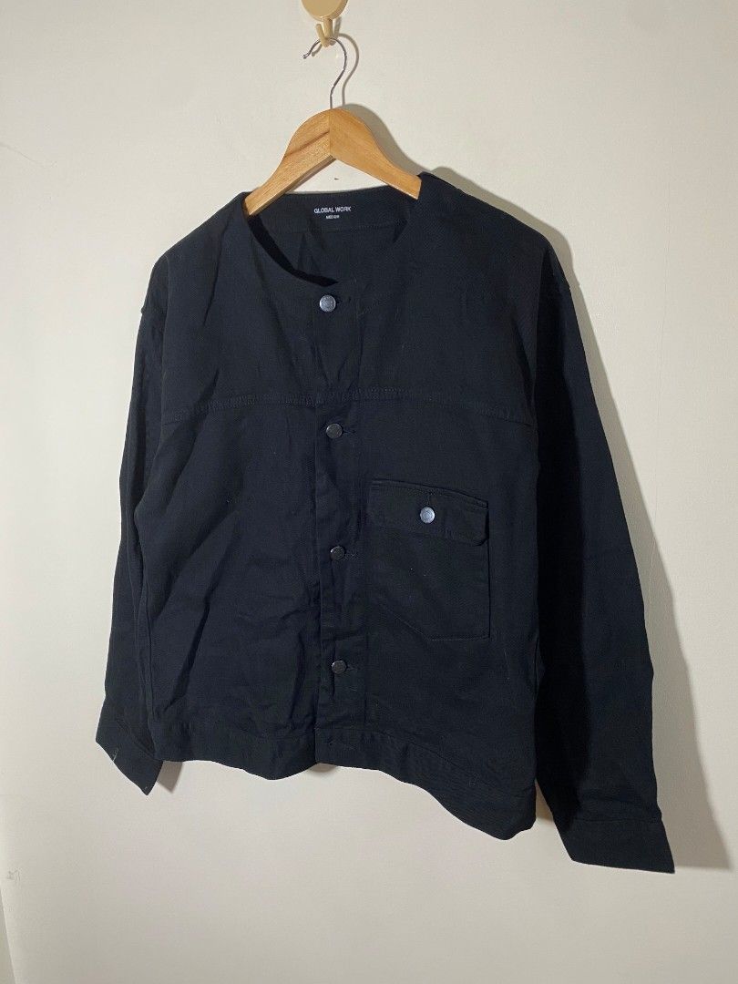 Global Work Japan 🇯🇵 Denim Collarless Jacket (Category: Coats, Jackets and Outerwear) located in Abucay. Submitted by jamesnike21 (Listing ID 1468589176, Image 3). Description: 📌Global Work Denim Collarless Jacket 📌like new condition 📌size med on tag 📌width 22' 📌length 25' 📌shoulder 20' 📌Slightly wrinkled due to storage 👍 📌The color of the product may differ from actual color depending on the type, condition of the display, surrounding