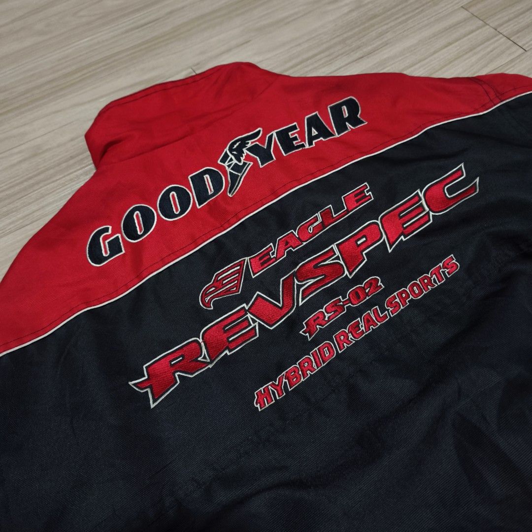 GOOD YEAR EAGLE REVSPEC Racing Jacket (Category: Coats, Jackets and Outerwear) located in Caloocan City. Submitted by thriftdeluxe3305 (Listing ID 1468554828, Image 2). Description: GOOD YEAR EAGLE REVSPEC Racing Jacket ♥️🏎️🖤 Width: 26 Length: 27 Size L on tag --- Color Rate: 10/10 Condition: 9.5/10 (Excellent Condition) --- 4,500php PLUS SHIPPING FEE.