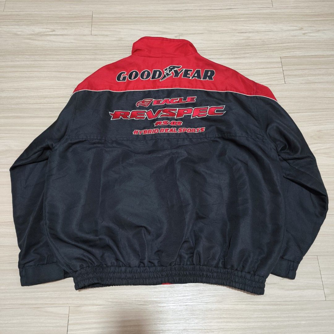 GOOD YEAR EAGLE REVSPEC Racing Jacket (Category: Coats, Jackets and Outerwear) located in Caloocan City. Submitted by thriftdeluxe3305 (Listing ID 1468554828, Image 1). Description: GOOD YEAR EAGLE REVSPEC Racing Jacket ♥️🏎️🖤 Width: 26 Length: 27 Size L on tag --- Color Rate: 10/10 Condition: 9.5/10 (Excellent Condition) --- 4,500php PLUS SHIPPING FEE.