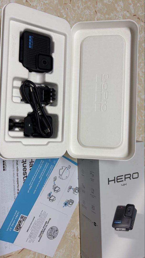 GoPro HERO 4K Action Camera (Category: Cameras) located in Taguig. Submitted by c00lafu (Listing ID 1468590854, Image 3). Description: - Model: GoPro HERO 4K Action Camera - Condition: Brand new in original retail box - Video: Shoots sharp and vibrant 4K video - Design: Ultra-compact with built-in mounting fingers (no frame needed) - Display: Rear touch screen for quick and simple navigation - Inclusions: USB-C cable and curved adhesive mount - P