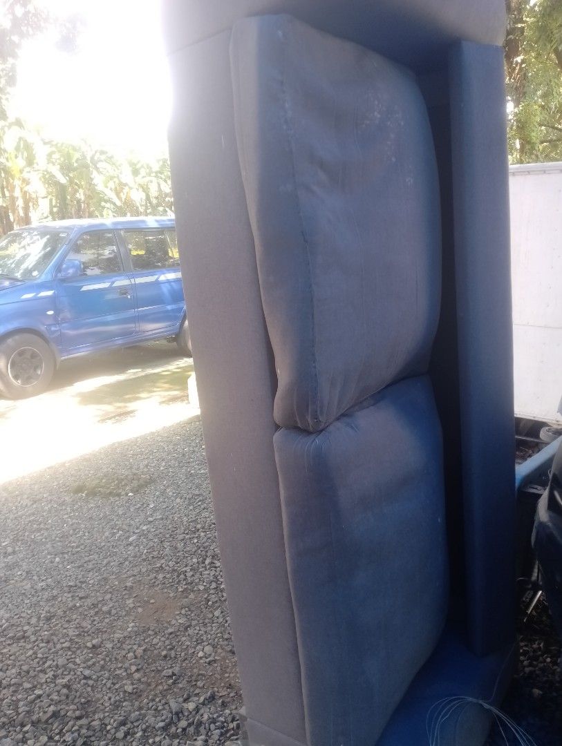 Gray upholstered sofa section (Category: Sofas) located in Manila. Submitted by ropherbali55211 (Listing ID 1468649017, Image 1). Description: Sofa good pa. May isang foam lang na mejo lubog dahil walang cotton. .