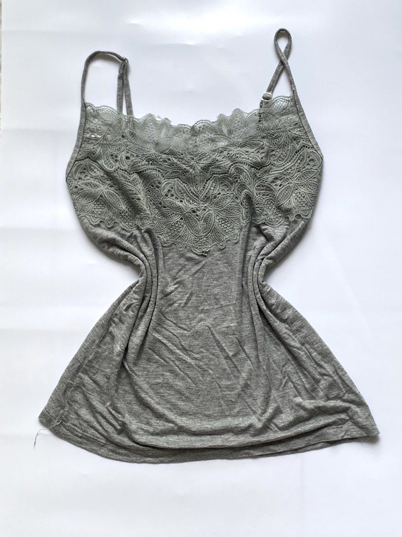 Grey Camisole with Lace Trim (Category: Sleeveless) located in Manila. Submitted by petalfinds_ (Listing ID 1468551490, Image 1). Description: ˚⊱🪷⊰˚ gray lacey cami top ౨ৎ 𝐛𝐫𝐚𝐧𝐝: ౨ৎ 𝐬𝐢𝐳𝐞: small to medium 🫧⋆｡˚ 𝐝𝐞𝐭𝐚𝐢𝐥𝐬: ANG GANDAAAA! softy ng fabric! no issue! 💘 ─── ⋆⋅☆⋅⋆ ── 「 ✦ 𝐍𝐎 𝐂𝐎𝐃𝐄, 𝐈𝐍𝐕𝐀𝐋𝐈𝐃 𝐌𝐈𝐍𝐄 ✦ 」 𝓹𝓻𝓲𝓬𝓮: 149 𝓬𝓸𝓭𝓮: ash.
