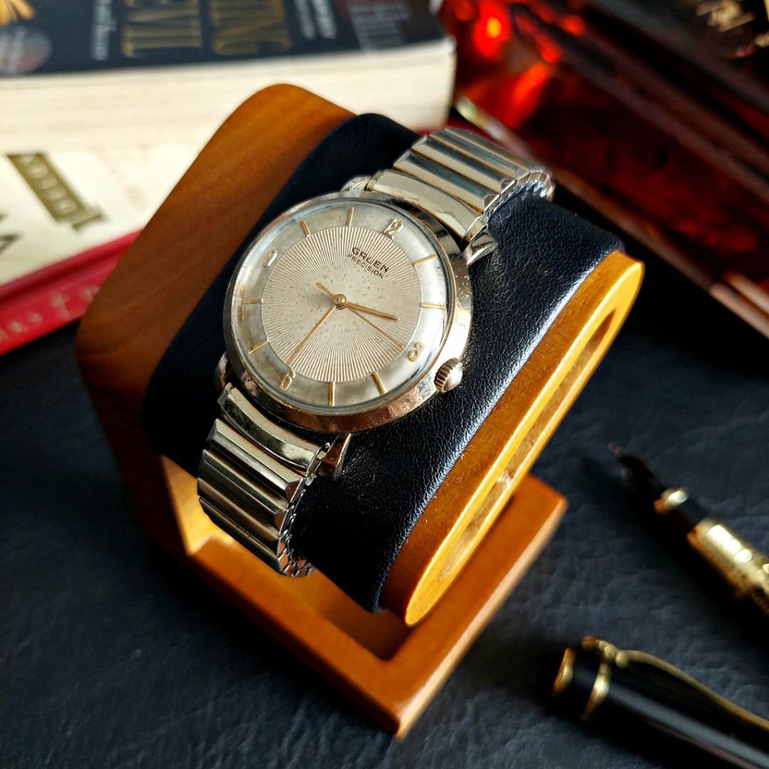 Gruen Precision Vintage Mechanical Circa 1960s (Category: Luxury Watches) located in Balanga. Submitted by crepuscularnoctis (Listing ID 1468516044, Image 2). Description: Gruen Precision the Gentleman's Choice! For Vintage and Classic Enthusiast. Step into timeless style with this vintage Gruen Precision wristwatch, a refined piece of horological history. With its gold-tone sunburst dial, minimalist design, patina effect on dial and classic stre