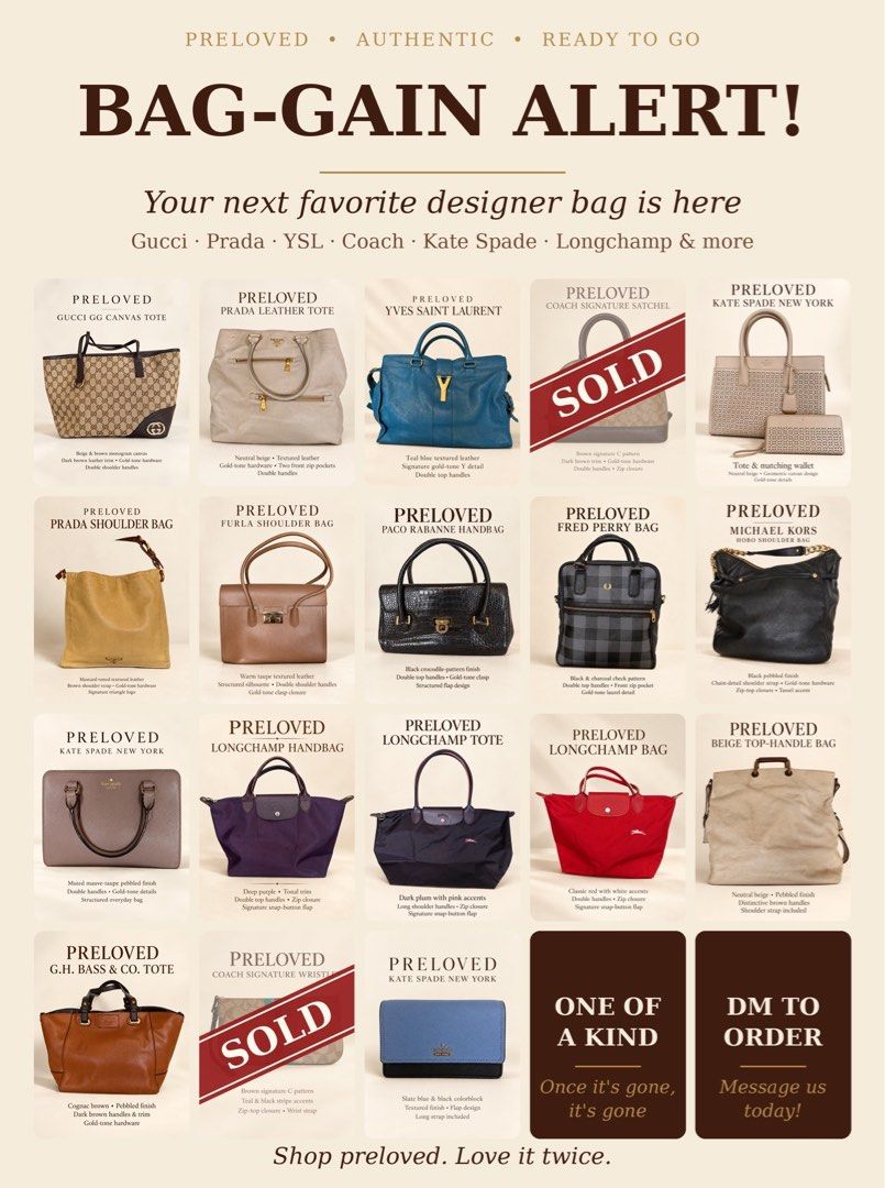 Gucci GG Canvas Tote Bag (Category: Luxury Bags & Wallets) located in Manila. Submitted by apeypie (Listing ID 1468626532, Image 1). Description: - Authentic beige and brown monogram canvas tote - Dark brown leather trim with elegant gold-tone hardware - Double shoulder handles for comfortable everyday carry - Spacious interior compartment for all your daily essentials - Classic GG logo pattern throughout - Clean, structured silhouette that holds