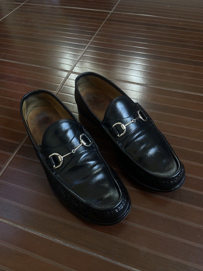 Gucci Horsebit Black Leather Loafers (Category: Dress Shoes) located in Calamba. Submitted by 0pium.12 (Listing ID 1468564855, Image 1). Description: Gucci Horsebit Loafers Size 10.5 2500 negotiable - Condition: Uppers show normal creasing from wear; soles and insoles have significant darkening and wear marks - Durability: Structure is completely solid with plenty of life left for everyday use.