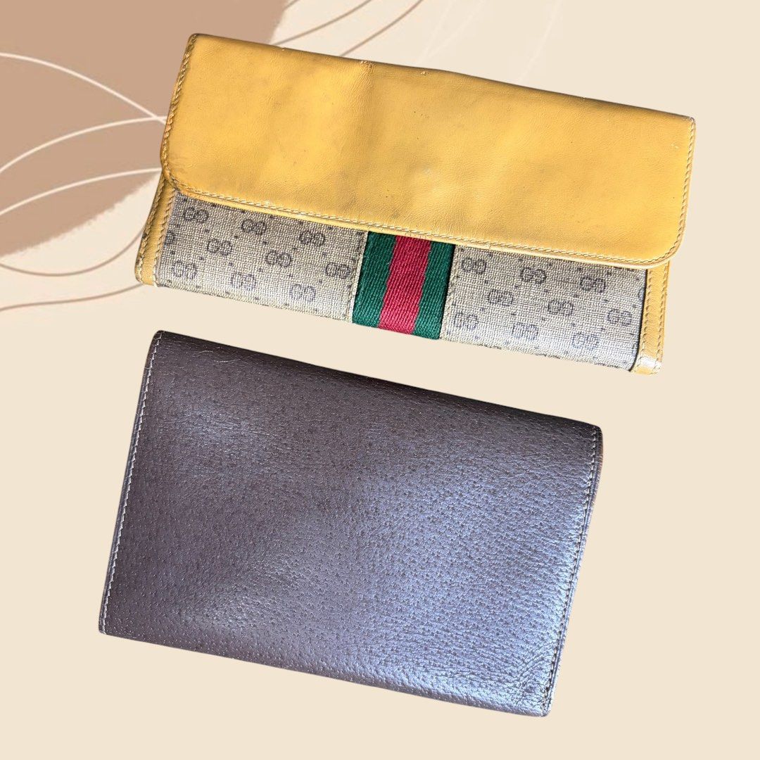 Gucci wallet with FREE (Category: Luxury Bags & Wallets) located in Pasig City. Submitted by fjrd_relovedluxury28 (Listing ID 1468631444, Image 2). Description: Vintage Gucci Brown Calf Leather 2 Tone Hardwarr Comes with free GG Monogram wallet.