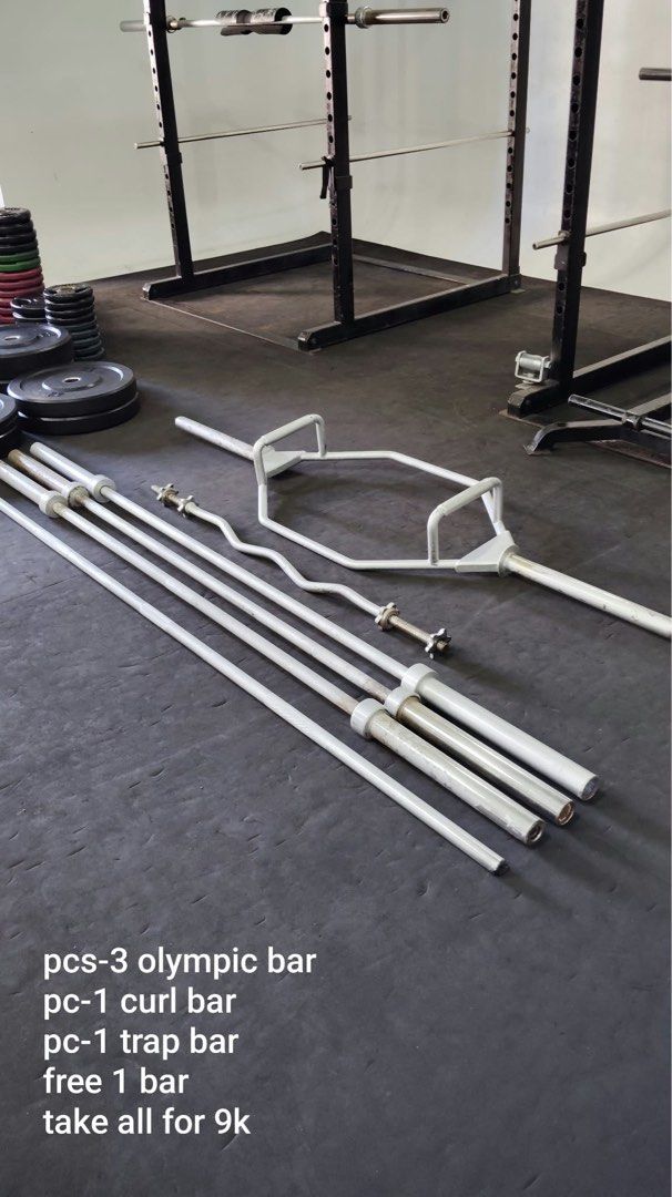 Gym equipment bundle take all (Category: Weights & Dumbbells) located in Pasig City. Submitted by rhi-stock (Listing ID 1468575304, Image 3). Description: Complete home gym setup bundle - Heavy-duty construction built to last - Includes: squat racks, weight plates, bars, plyo boxes, workout sled, tires, and stationary bikes - Ideal for setting up a full commercial-grade home workout space - Sold strictly as a package deal - Pick up required due t