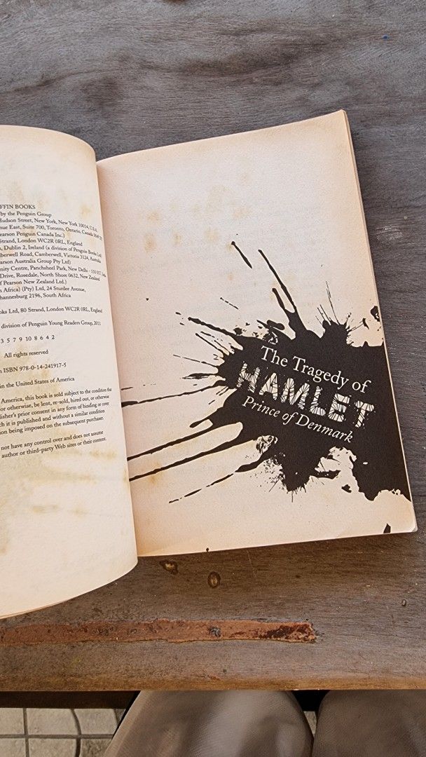 Hamlet by William Shakespeare Puffin Classics Edition (Category: Storybooks) located in Manila. Submitted by buddy.p21 (Listing ID 1468577799, Image 2). Description: - Title: Hamlet by William Shakespeare - Publisher: Puffin Books - Format: Paperback with a vibrant yellow and blue cover - Features: Includes helpful annotations and line numbers alongside the text - Condition: Pages show some yellowing and foxing due to age - ISBN: 978-0-14-241917-