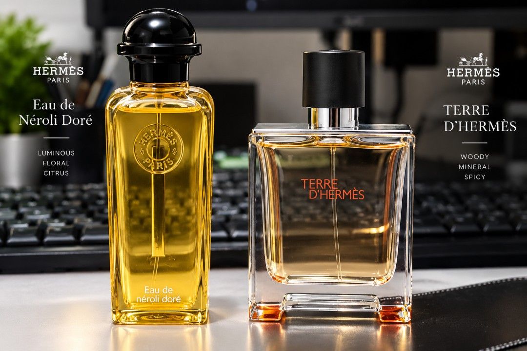 Hermes EDP for Him and Her (Category: Fragrance & Deodorants) located in Bulacan. Submitted by ditchandswitch (Listing ID 1468558388, Image 1). Description: Hermes Eau de Neroli Doré for her (full)-4500 Terre D' Hermes for him - half full - 4000 Bundle price for 2: Php 8000 Negotiable.