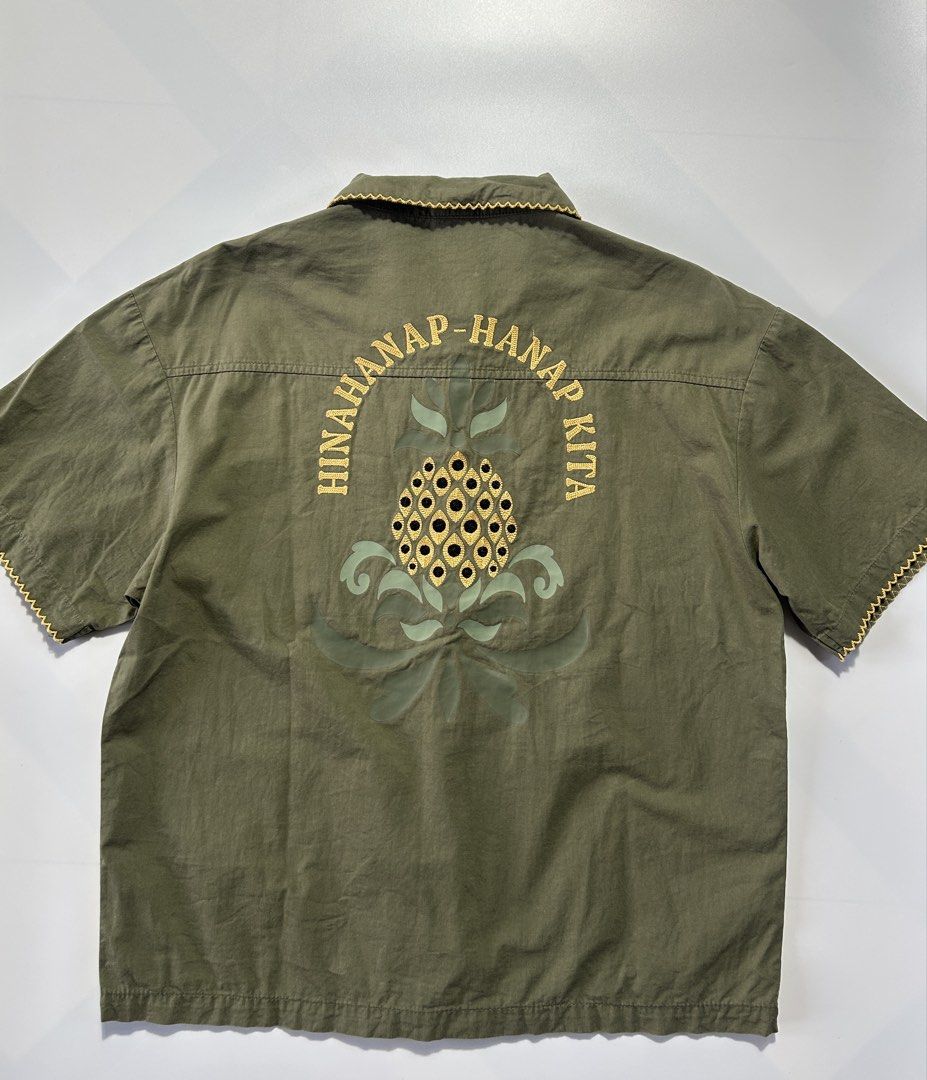 Olive Green Button Down Polo by Nationalist (Category: Tshirts & Polo Shirts ) located in Calamba. Submitted by twstwrld (Listing ID 1468602378, Image 2). Description: Hinahanap-Hanap Kita Polo Button Down by Nationalist size S fits Medium-Large 21x25 Boxy fit No issues Backprint is Stitches This item is not thrifted .
