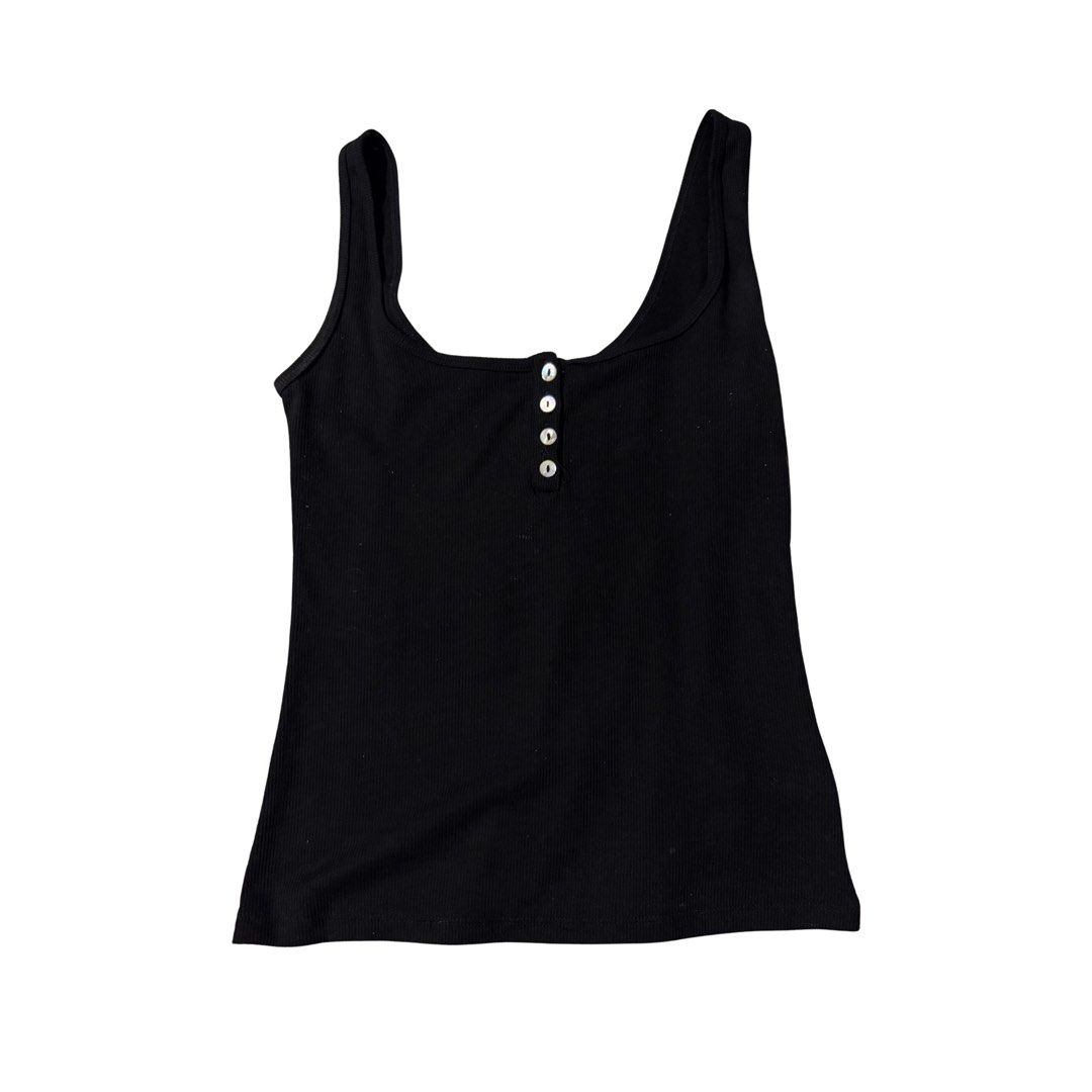 h&m black ribbed top with buttons (Category: Sleeveless) located in Cainta. Submitted by e11ise (Listing ID 1468581630, Image 1). Description: scoop neck neckline with buttons rfs: declutter.