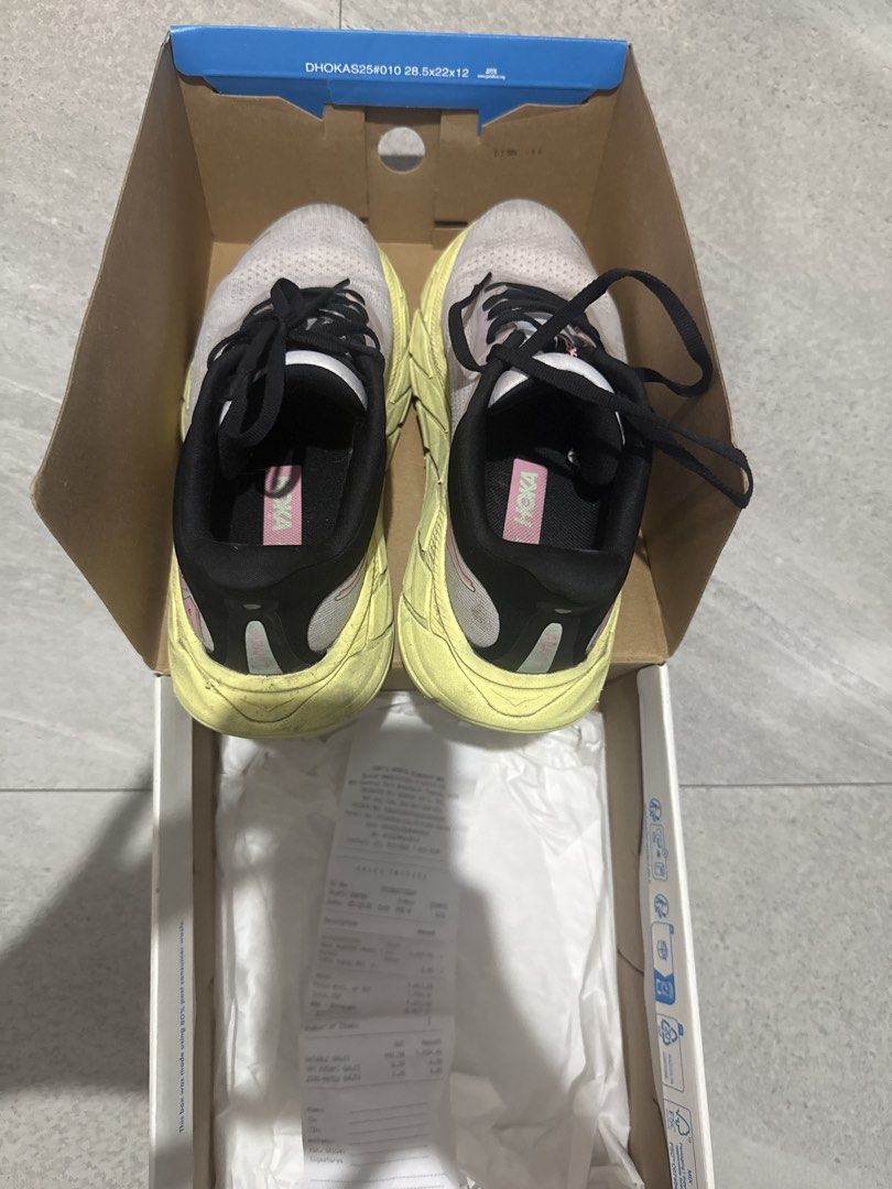 HOKA Arahi 7 Starlight Glow with box and receipt (Category: Sneakers) located in Quezon City. Submitted by dropdeadprices (Listing ID 1468588607, Image 3). Description: - Brand: HOKA - Model: Arahi 7 Women's Running Shoes - Size: 7.5B - Condition: Worn a few times, minor dirt marks on uppers, soles still have plenty of grip, very comfortable for walking and running - Features: Super comfortable stability shoes - Inclusion: Original blue shoebox a