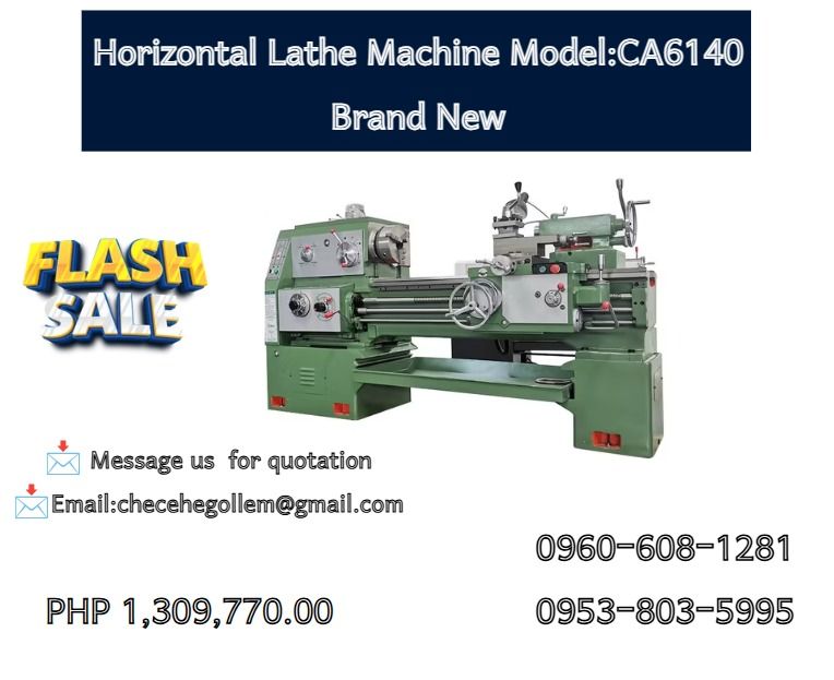 Horizontal Lathe Machine Model:CA6140 Brand New (Category: Everything Else Others) located in Caloocan City. Submitted by javierchec55656 (Listing ID 1468581988, Image 1). Description: Model:CA6140-1000 Horizontal lathe Machine PHP 1,309,770 ★Max swing over bed ; 400mm ★Max swing over cross slide ; 210mm ★Bed width ; 400mm ★Max work piece length ; 1000mm ★Spindle bore diameter ; 52mm ★Cutter size ; 25*25 ★Spindle speed and steps ; 10-1400 24 step