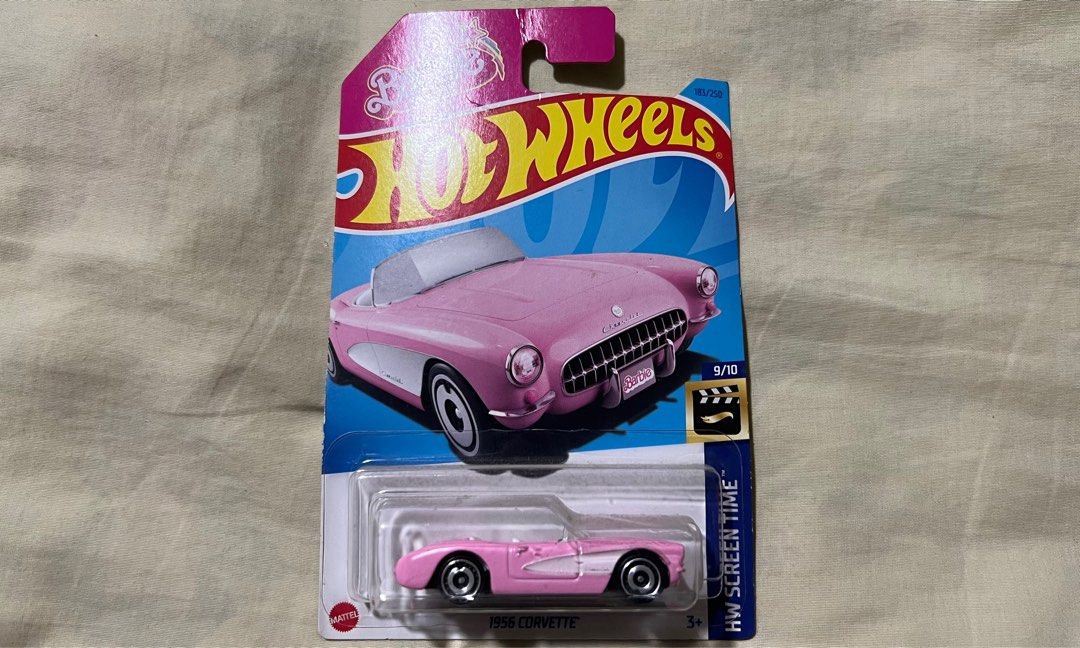 Hot Wheels 1956 Corvette Barbie Pink (Category: Vehicle & Diecast Models) located in Pateros City. Submitted by zkart (Listing ID 1468592878, Image 1). Description: - Item: Hot Wheels Pink 1956 Corvette (Barbie Movie Collection) - Series: HW Screen Time (9/10) - Condition: Brand new, carded, and unopened in original packaging.