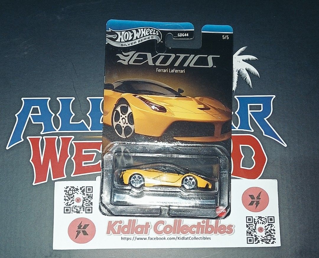 Hot Wheels Silver Series Exotics Ferrari LaFerrari (Category: Vehicle & Diecast Models) located in Quezon City. Submitted by jepoyyyy (Listing ID 1468710022, Image 1). Description: - Brand: Hot Wheels - Series: Silver Series Exotics (5/5) - Model: Ferrari LaFerrari - Color: Bright Yellow - Condition: Brand new, factory sealed in original carded packaging - Packaging: Clean card with sharp corners, perfect for collectors.
