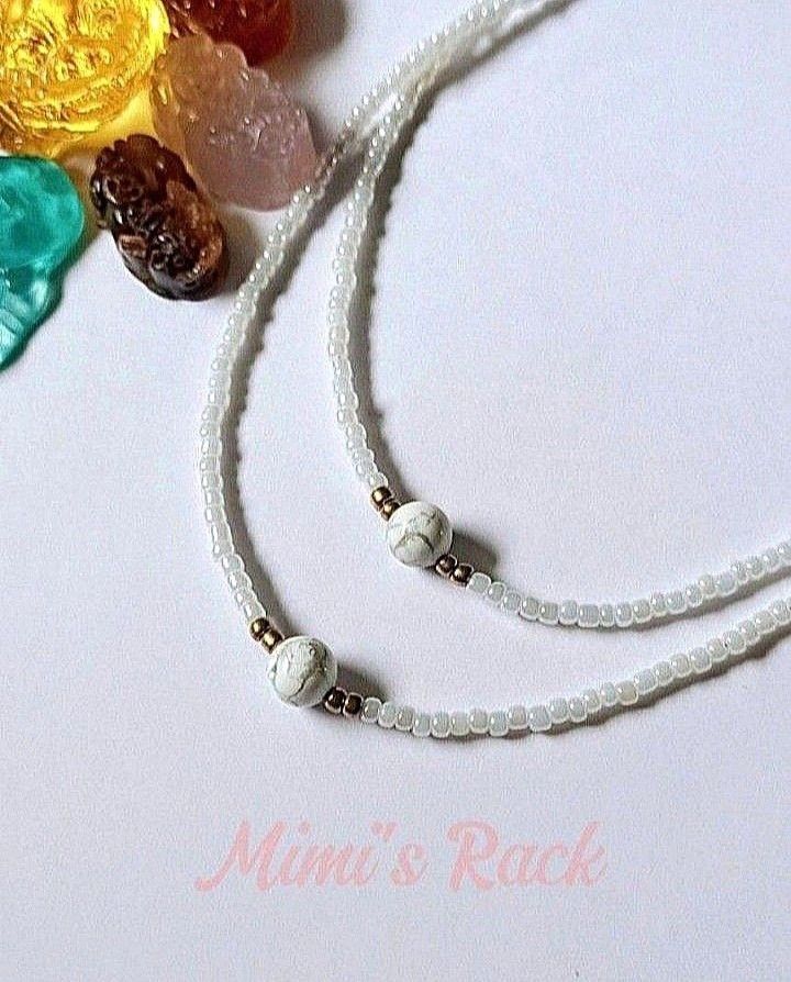 HOWLITE IN SEED BEADS NECKLACE (Category: Necklaces) located in Taguig. Submitted by mimisrack (Listing ID 1468656381, Image 2). Description: 🤍Calming minimalist necklace designed for peace and balanced energy -Howlite is known for calming emotions and reducing stress -Encourages patience, mindfulness, and peaceful communication -Promotes emotional balance and steady thinking -Seed bead design keeps it lightweight and comfortable -Clean, neutral