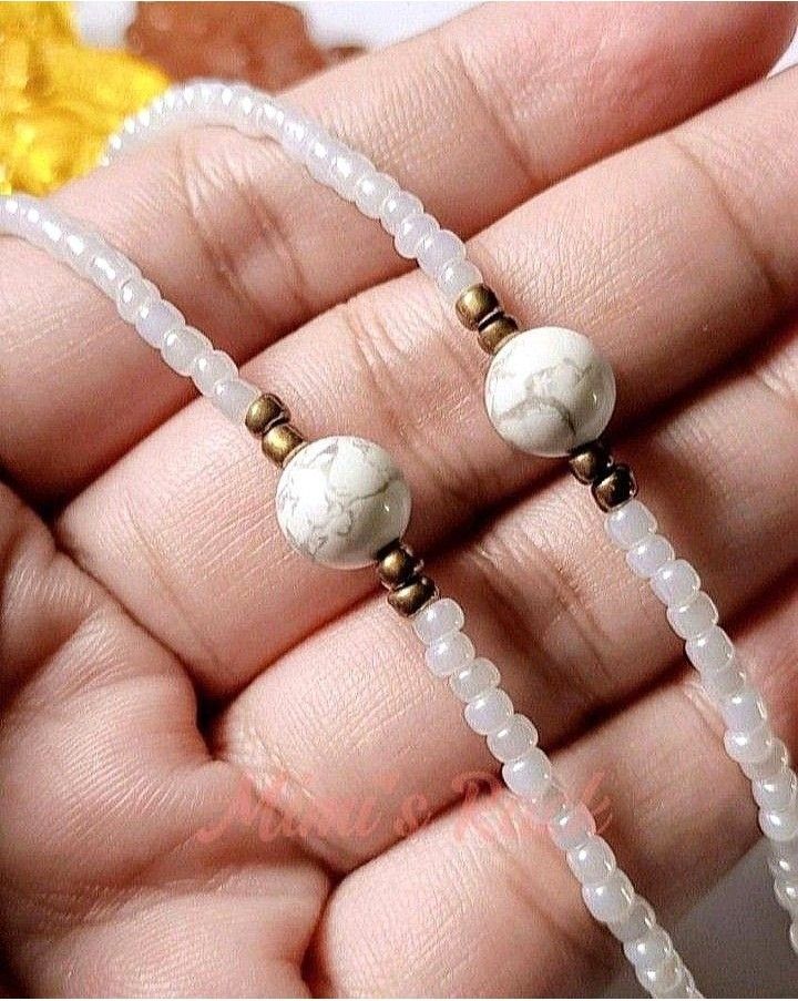 HOWLITE IN SEED BEADS NECKLACE (Category: Necklaces) located in Taguig. Submitted by mimisrack (Listing ID 1468656381, Image 1). Description: 🤍Calming minimalist necklace designed for peace and balanced energy -Howlite is known for calming emotions and reducing stress -Encourages patience, mindfulness, and peaceful communication -Promotes emotional balance and steady thinking -Seed bead design keeps it lightweight and comfortable -Clean, neutral