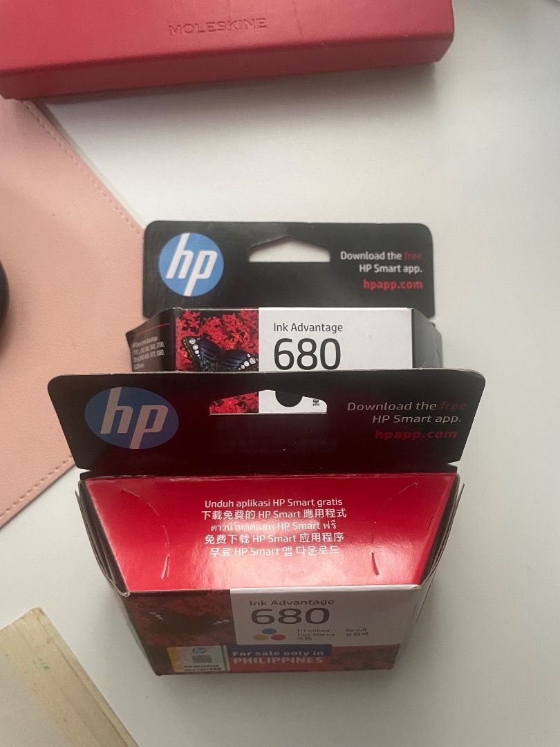 HP 680 Ink Advantage Cartridge (Category: Printers, Scanners & Copiers) located in Pasig City. Submitted by pastorinme30745 (Listing ID 1468576647, Image 1). Description: - Authentic HP 680 Ink Advantage cartridges - Quantity: 2 unopened boxes available - Fresh stock, ready for immediate use - For sale in the Philippines only (as printed on packaging) - Great bundle deal for heavy volume printing.