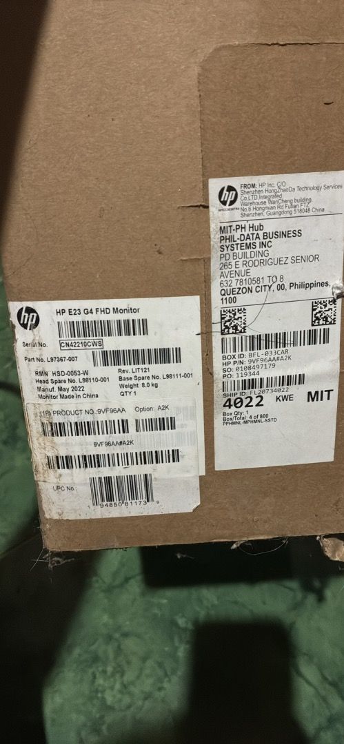 Hp Monitor (Category: Monitor Screens) located in Caloocan City. Submitted by michtanaka (Listing ID 1468512417, Image 2). Description: hp E23 G4 23-inch Diagonal FHD monitor used for less than a month for WFH that didnt worked out RFS: di na nagagamit inaalikabukan lang.