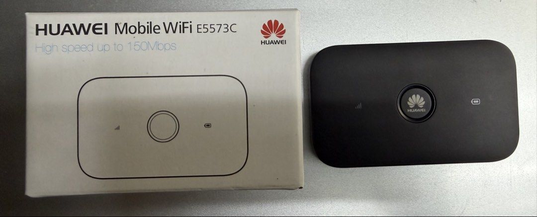 Huawei Mobile WiFi E5573C (Category: Networking) located in Makati City. Submitted by monkeykingo (Listing ID 1468595747, Image 2). Description: - Huawei Mobile WiFi E5573C wireless router (Black) - High-speed internet up to 150Mbps - Works with standard SIM cards to share data across multiple devices - Compact pocket-sized design with signal and battery status indicator lights - Comes with original retail box.