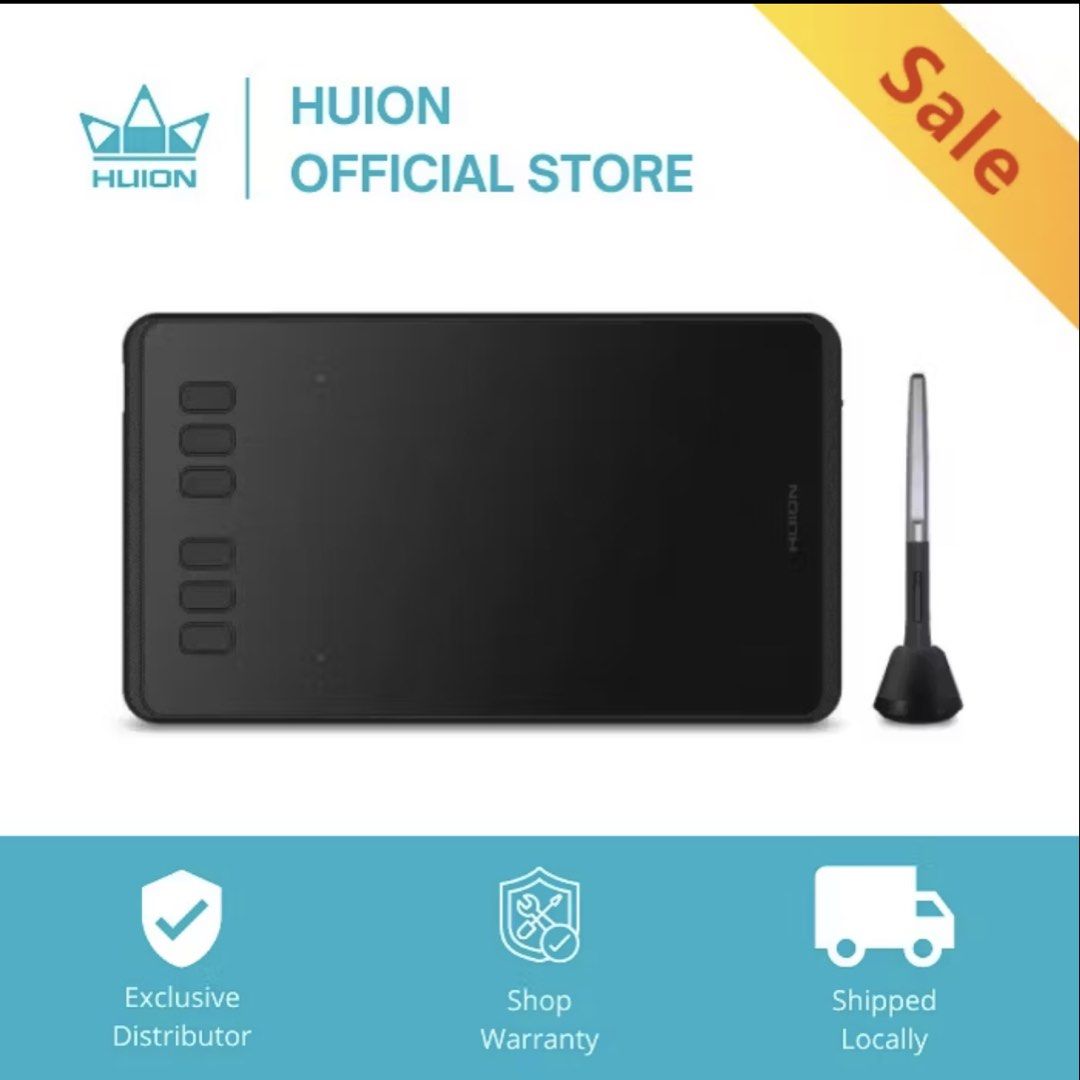 Huion Drawing Tablet with Stylus (Category: Art & Prints) located in Manila. Submitted by picks_bymagz (Listing ID 1468573691, Image 1). Description: - Item: Huion Graphics Tablet (Black) - Includes: Drawing pen and pen holder stand - RFS: didnt use it that much .