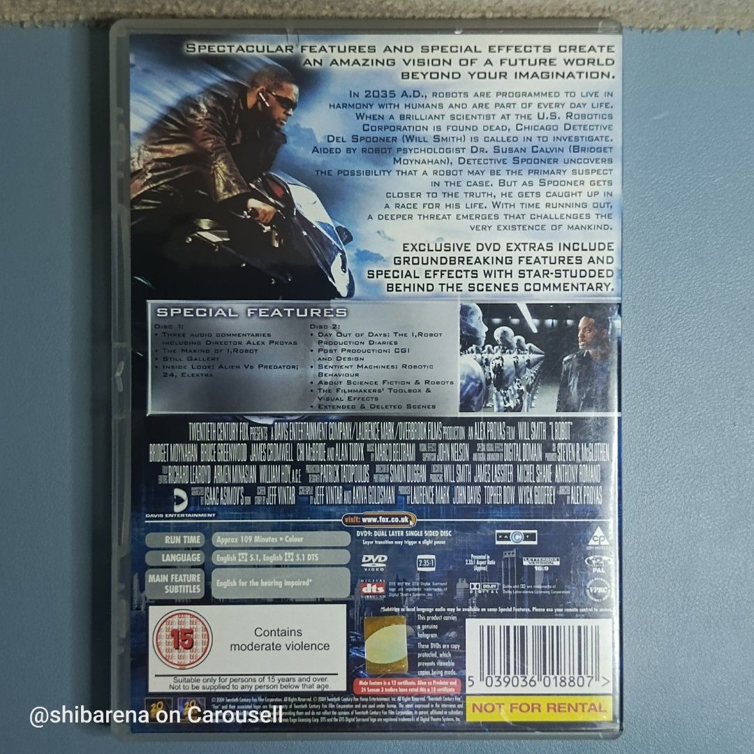 I, Robot 2 Disc Special Edition DVD - Region 2 PAL (Category: CDs & DVDs) located in Cebu City. Submitted by shibarena (Listing ID 1468615039, Image 2). Description: - I, Robot 2 Disc Special Edition DVD - Region 2 PAL (Pre-owned) -Starring Will Smith ⚠️ Please ensure your DVD player supports Region 2 (PAL) before purchase..