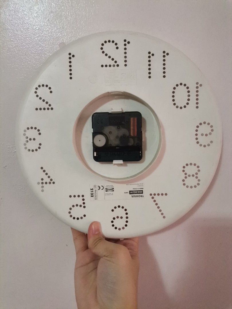 IKEA Tromma Wall Clock White (Category: Clocks) located in Makati City. Submitted by kookybearsstuff (Listing ID 1468579270, Image 2). Description: - Authentic IKEA Tromma wall clock in classic white - Clean minimalist design with stylish dotted numbers - Standard round shape fits any room - Battery-operated movement (easy to set up) - Condition: Brand new / Excellent - Ships securely across the Philippines.