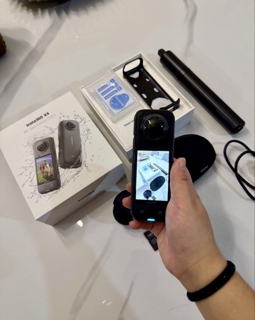 Insta360 X4 8K 360 Action Cam with Accessories (Category: Video Cameras) located in Quezon City. Submitted by sammiiee_j (Listing ID 1468711957, Image 3). Description: - Insta360 X4 8K 360 Action Camera bundle, tested and fully working - Bought for ₱34,000 with purchase receipt - Pristine condition with clear display screen and scratch-free lenses and used for less than 10 times - Comes with original retail box and essential accessories - Include