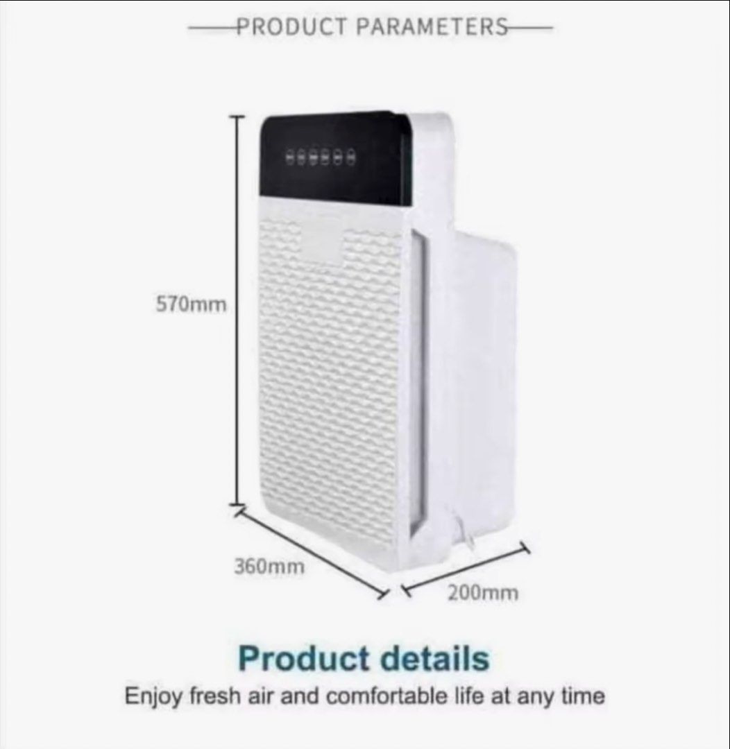 Ion Technology Air Purifier (Category: Air Purifiers & Dehumidifiers) located in Guiguinto. Submitted by alfrancz (Listing ID 1468516816, Image 3). Description: - Brand new & in unopened original box - Advanced Ion Technology for home use - Removes 99.7% of PM2.5 & 99.8% of microorganisms - Ideal for rooms 35 to 50 sqm - Built-in dust, FIS odor, temperature, and photosensitive sensors - Convenient touch control panel on top - Dimensions: 570 x 36