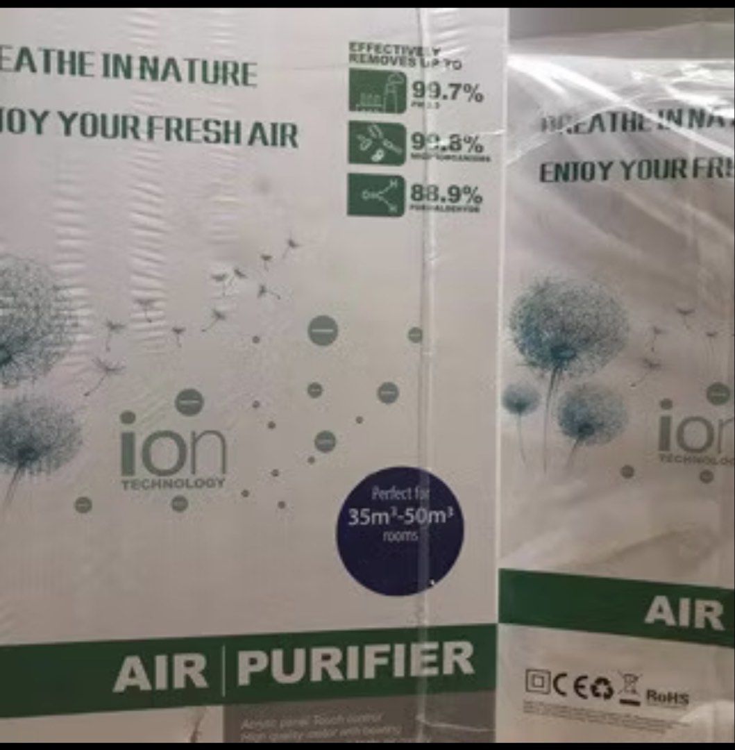 Ion Technology Air Purifier (Category: Air Purifiers & Dehumidifiers) located in Guiguinto. Submitted by alfrancz (Listing ID 1468516816, Image 1). Description: - Brand new & in unopened original box - Advanced Ion Technology for home use - Removes 99.7% of PM2.5 & 99.8% of microorganisms - Ideal for rooms 35 to 50 sqm - Built-in dust, FIS odor, temperature, and photosensitive sensors - Convenient touch control panel on top - Dimensions: 570 x 36