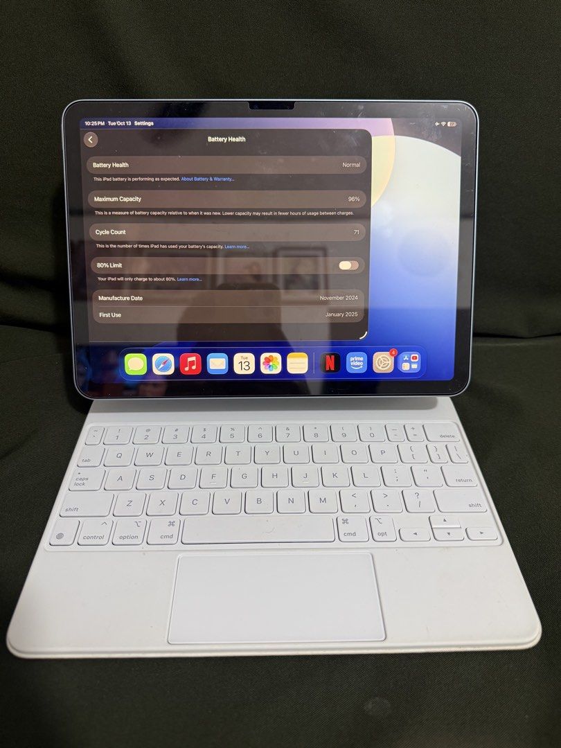 iPad Air 11inch M2 128GB (Category: iPad) located in Meycauayan. Submitted by clarissem (Listing ID 1468618556, Image 1). Description: For Sale: iPad Air 11-inch (M2) 128 GB (Wi-Fi) – Blue with ORIGINAL MAGIC KEYBOARD Included: • iPad Air 11-inch (M2) 128 GB in blue • Original box • New, unused original charger and cable • Original white Magic Keyboard • Screen protector applied from initial use • Coverage expired January 13, 2026 • For only Php 