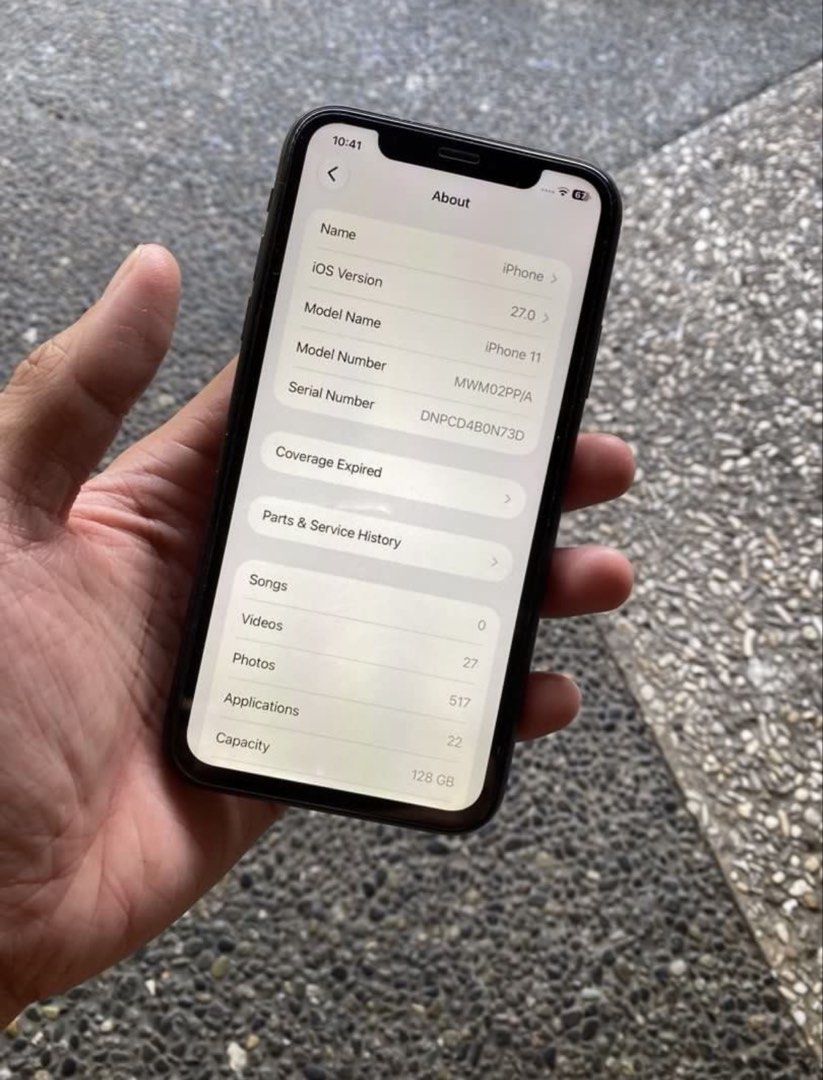 iPhone 11 128gb (Category: iPhone 11 Series) located in Bacoor. Submitted by safecloud.a52cfe (Listing ID 1468639061, Image 3). Description: IPHONE 11 Black (128gb) Price Fixed Details: Any Sim Card UpdatediOS 27 Smooth Glass Front and Back Clear both camera NO ICLOUD ISSUE 76%bh original still lasts a day True tone working Issue: all speakers NOT working (working only when connected on airpods or bluethooth) Face ID NOT working Replaced LCD PASS