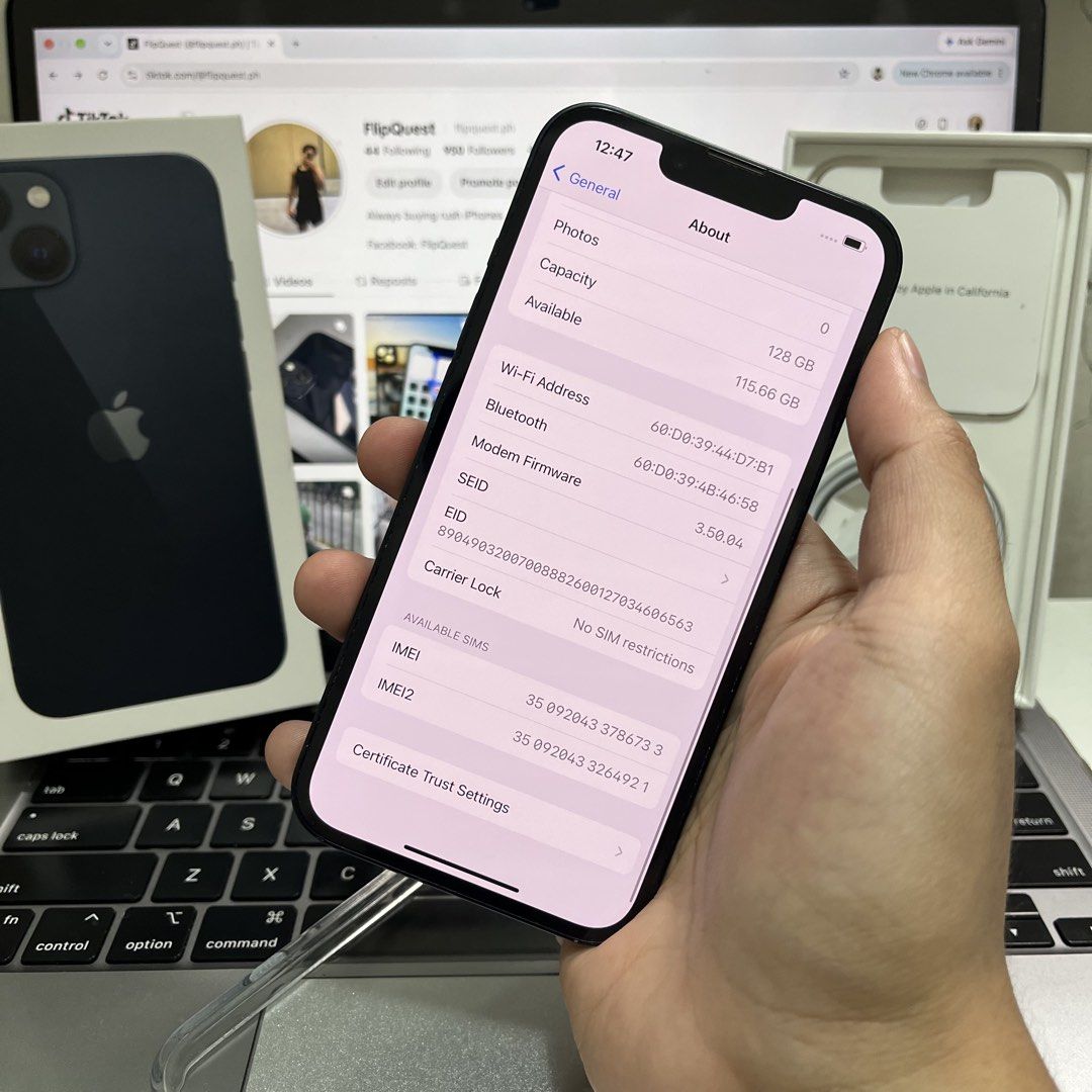 iPhone 13 128GB (Category: iPhone 13 Series) located in Marikina City. Submitted by flipquest.ph (Listing ID 1468622828, Image 3). Description: FOR SALE / SWAP Price: ₱18,000 Open for trade sa lower-unit phone with add cash. Complete Details: * ZP/A Variant * No SIM Restrictions * 87% Battery Health (Original, not boosted) * Excellent Condition * No dents, paint chips, or hairline scratches * Lady-Owned * No Known Issues Inclusions: * Phone Unit 