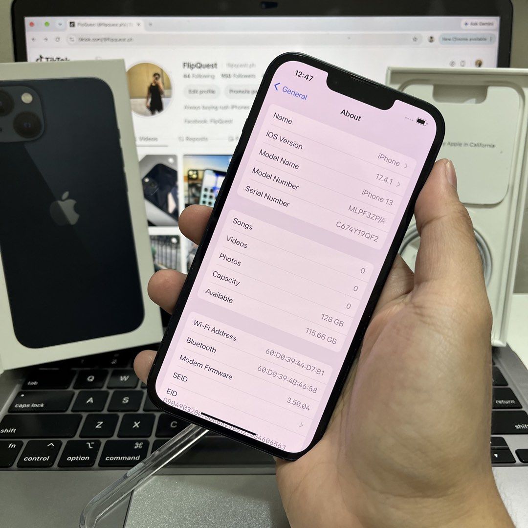 iPhone 13 128GB (Category: iPhone 13 Series) located in Marikina City. Submitted by flipquest.ph (Listing ID 1468622828, Image 2). Description: FOR SALE / SWAP Price: ₱18,000 Open for trade sa lower-unit phone with add cash. Complete Details: * ZP/A Variant * No SIM Restrictions * 87% Battery Health (Original, not boosted) * Excellent Condition * No dents, paint chips, or hairline scratches * Lady-Owned * No Known Issues Inclusions: * Phone Unit 