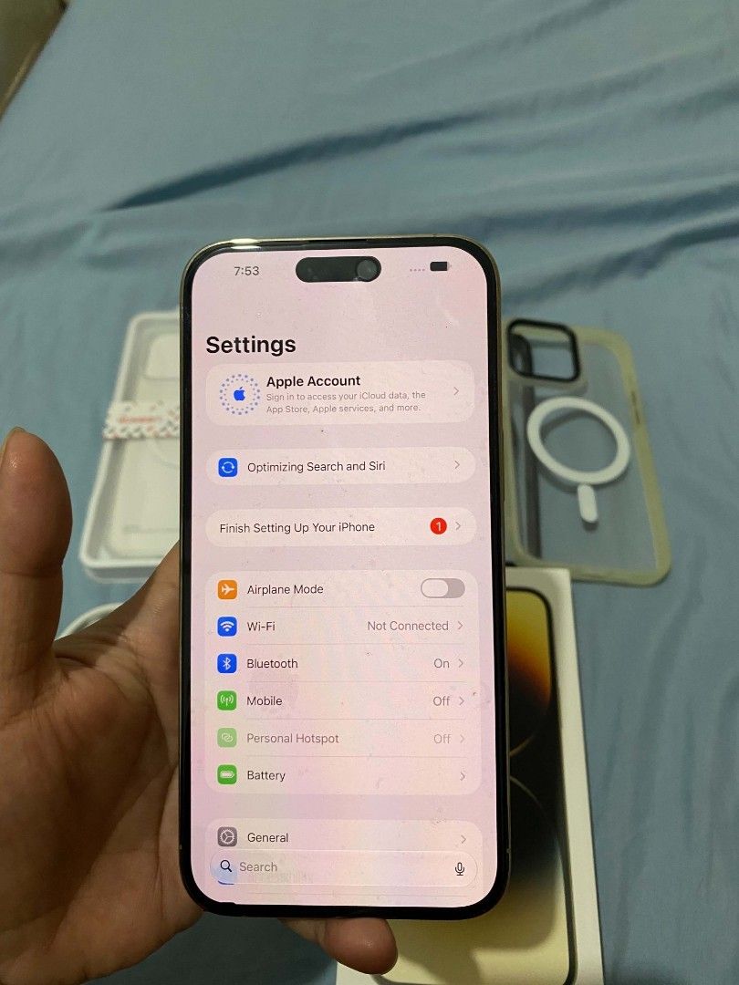 iphone 14 pro max 128gb (Category: iPhone 14 Series) located in Binan City. Submitted by calmtree.1d7f31 (Listing ID 1468559764, Image 3). Description: FOR SALE ONLY !! 💸27k Iphone 14 pro max 128GB Factory unlocked Deep Purple 76% BH (super kunat) No repair of history No sim restrictions Working face id Working true tone Gana lahat ng buttons Sobrang linaw both cam Unli reset no issue, makinis, no dents or scratches inclusions orig box, rep cord