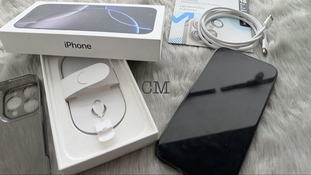IPhone 16 Pro Max 256gb Black (Category: iPhone 16 Series) located in Taguig. Submitted by peanutbutterlove (Listing ID 1468545153, Image 1). Description: 🚨 NO LOW BALLERS! 🚨 Size: 256GB Color: Black Condition: Used but in very good condition * no dents, scratches or history of repair Inclusions: COMPLETE WITH BOX, ORIGINAL CHARGER AND FREE NEW TEMPERED GLASS LENS PROTECTOR BATTERY HEALTH: 93% OPEN LINE unit / physical + e-sim Date of Purchase:
