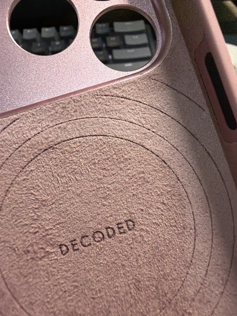 Iphone 17 pro pink case - DECODED (Category: Cases & Sleeves) located in Binangonan. Submitted by thingsbymargs (Listing ID 1468613735, Image 3). Description: - Model: iPhone 17 Pro - Bought in Beyond the box for 3k+ - Color: Elegant Pink with metallic pink accents - Material: Soft-touch matte finish with protective microfiber interior lining - Features: Precision cutouts, metallic side buttons, camera module protection, DECODED brand detailing -