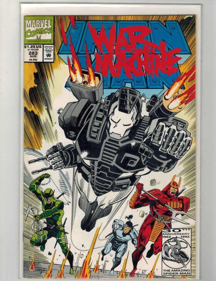 Iron Man Comics War Machine (Category: Comics & Manga) located in Cainta. Submitted by missangelofdeath12 (Listing ID 1468541304, Image 3). Description: - WAR MACHINE Story Arc - Lot of 5 classic Marvel Iron Man comic books: Issues 281 to 290 - Published between August and December 1992 during the 30th Anniversary (features Spider-Man logo on covers) - Includes major 90s storylines like the 'Death of Anthony Stark' and key War Machine appearances