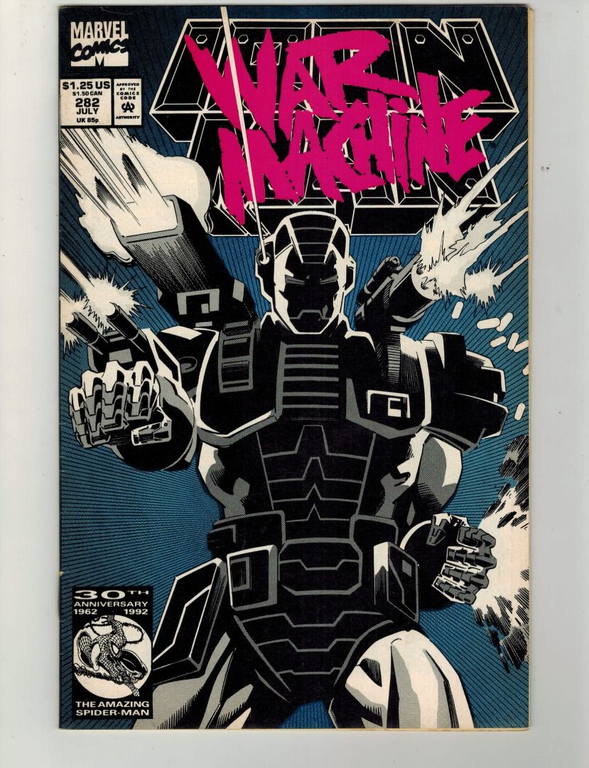 Iron Man Comics War Machine (Category: Comics & Manga) located in Cainta. Submitted by missangelofdeath12 (Listing ID 1468541304, Image 2). Description: - WAR MACHINE Story Arc - Lot of 5 classic Marvel Iron Man comic books: Issues 281 to 290 - Published between August and December 1992 during the 30th Anniversary (features Spider-Man logo on covers) - Includes major 90s storylines like the 'Death of Anthony Stark' and key War Machine appearances