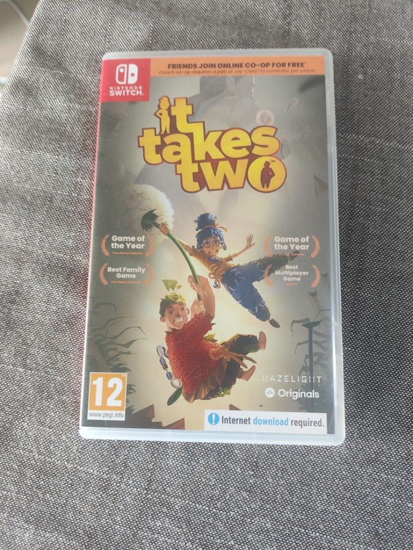 It Takes Two Nintendo Switch Game Card and Case (Category: Nintendo) located in Valenzuela. Submitted by jthlcs (Listing ID 1468528790, Image 1). Description: - Platform: Nintendo Switch (Physical game cartridge in original case with booklet) - Genre: Award-winning cooperative game - Players: Perfect 2-player couch co-op experience - Rating: PEGI 12 (Internet download required to play).