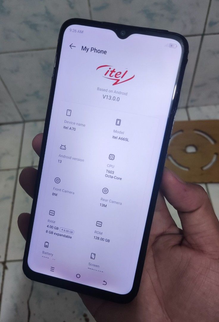 Itel A70 4+8/128gb. Orig. (Category: Other Gadgets) located in Manila. Submitted by jhurramire25082 (Listing ID 1468528371, Image 3). Description: bka my gs2 ? itel a70 orig. 4+8gb.ram/128gb.internal pang gamit2 o khit games pde gud pang back up phone bawal muna sa maseselan ,kta nmn issue, side frame need palitan kung maarte.. pero di nkka apekto.. test to sawa pm nlng.