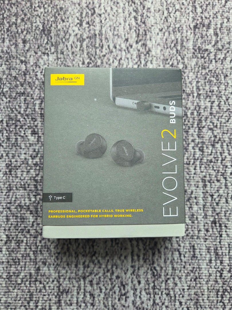 Jabra Evolve2 Buds USB-C UC Wireless Earbuds (Category: Earphones) located in Mandaluyong City. Submitted by aj.declutter (Listing ID 1468506625, Image 1). Description: - Brand: Jabra Evolve2 Buds (Black) - Condition: Factory sealed, 100% unopened packaging - Ideal for: Professional calls & hybrid working - Connectivity: USB-C charging case included - Compatibility: Works seamlessly with Zoom, Alexa, and iPhone - Trusted seller: Fast shipping acr