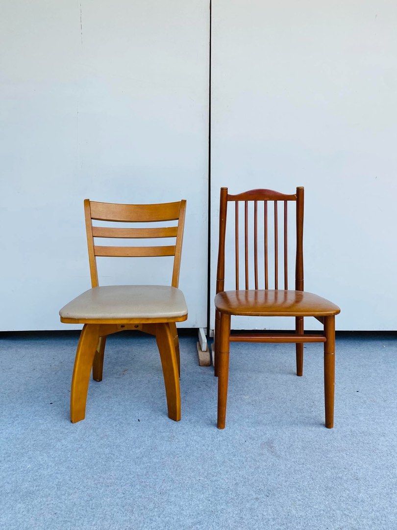 “JAPAN SURPLUS” 2PCS DINING CHAIRS (Category: Chairs) located in Bulacan. Submitted by monmon555 (Listing ID 1468673846, Image 1). Description: “JAPAN SURPLUS” 2PCS DINING CHAIRS 4500 2pcs SIZE: Dining Chair: 16L” x 17W” x 17Sh” x 32H” inches Swivel Chair: 17L” x 18W” x 17Sh” x 29H” inches (AS-IS ITEM) IN GOOD CONDITION.