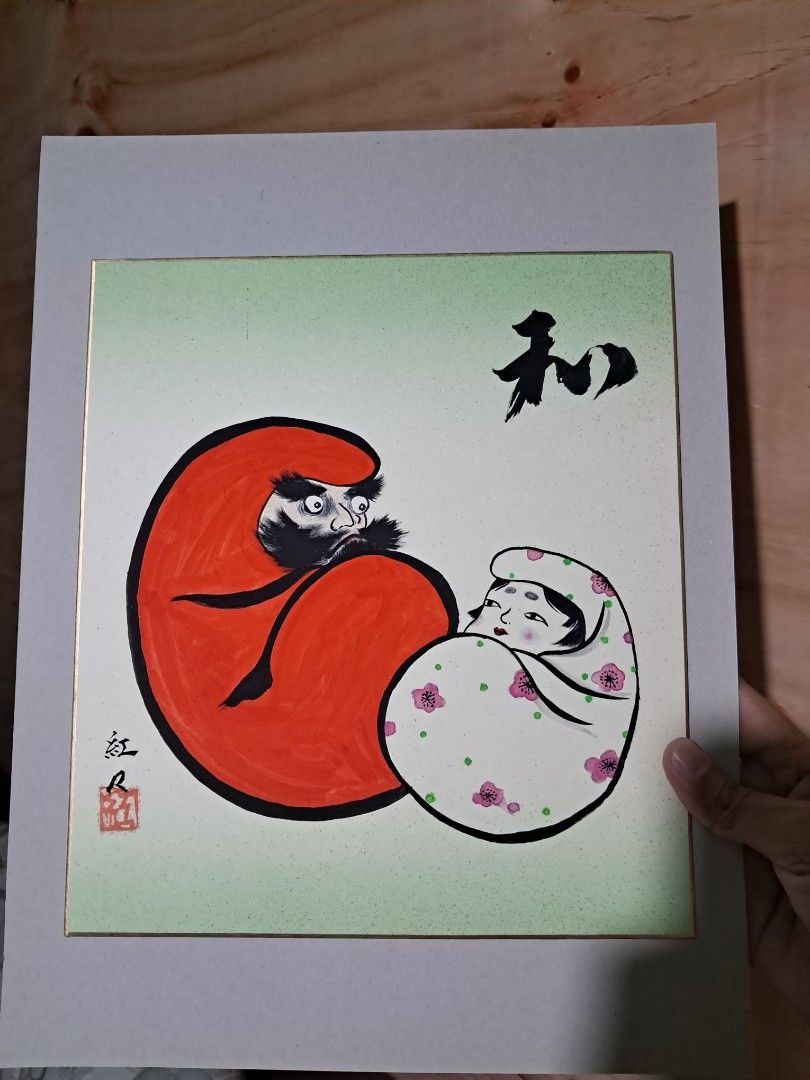Japanese daruma wall art (Category: Frames & Pictures) located in Cavite. Submitted by secretjapansurplus (Listing ID 1468570834, Image 2). Description: Vintage Japanese Shikishi Wall Art featuring Meoto Daruma (Married Couple Daruma) with the Kanji character 和 (Wa) which means Harmony and Peace. Perfect pampaswerte sa bahay o kuwarto, o bilang regalo sa mag-asawa. Product Details: • Size: 16 x 13 inches (Medium size, magandang accent sa pader) •