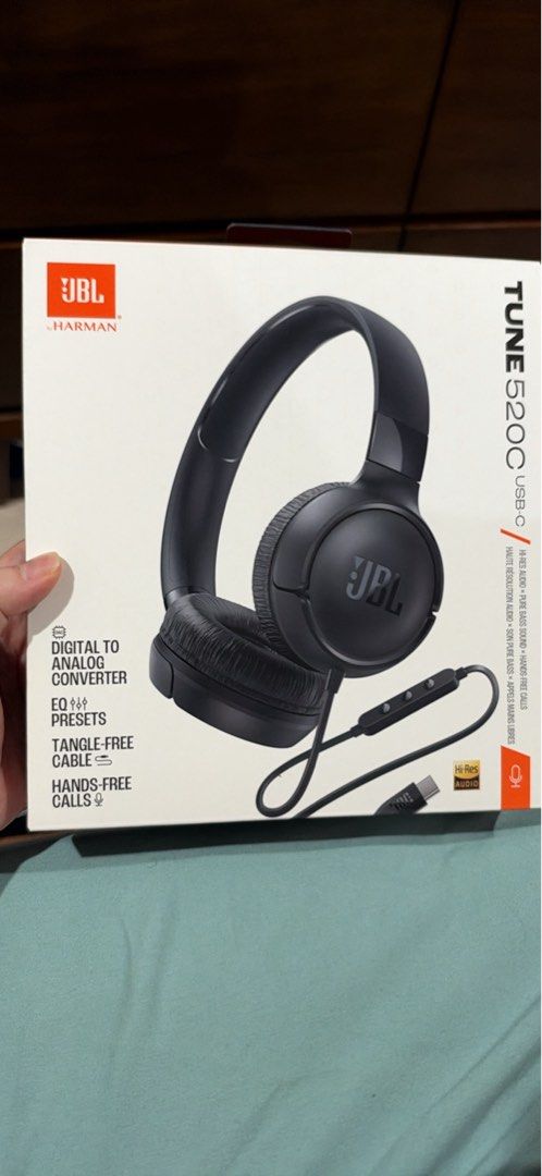 JBL Tune 520C USB-C Wired Headphones (Category: Headphones & Headsets) located in Quezon City. Submitted by budzkeedoo (Listing ID 1468601748, Image 1). Description: - Brand: JBL Tune 520C Wired Headphones (Color: Black) - Condition: Brand new, sealed in original retail box, 100% unopened - Audio: -Res Audio Certified with legendary JBL Pure Bass Sound - Connectivity: Wired USB-C with built-in Digital-to-Analog Converter (DAC) - Features: Customi