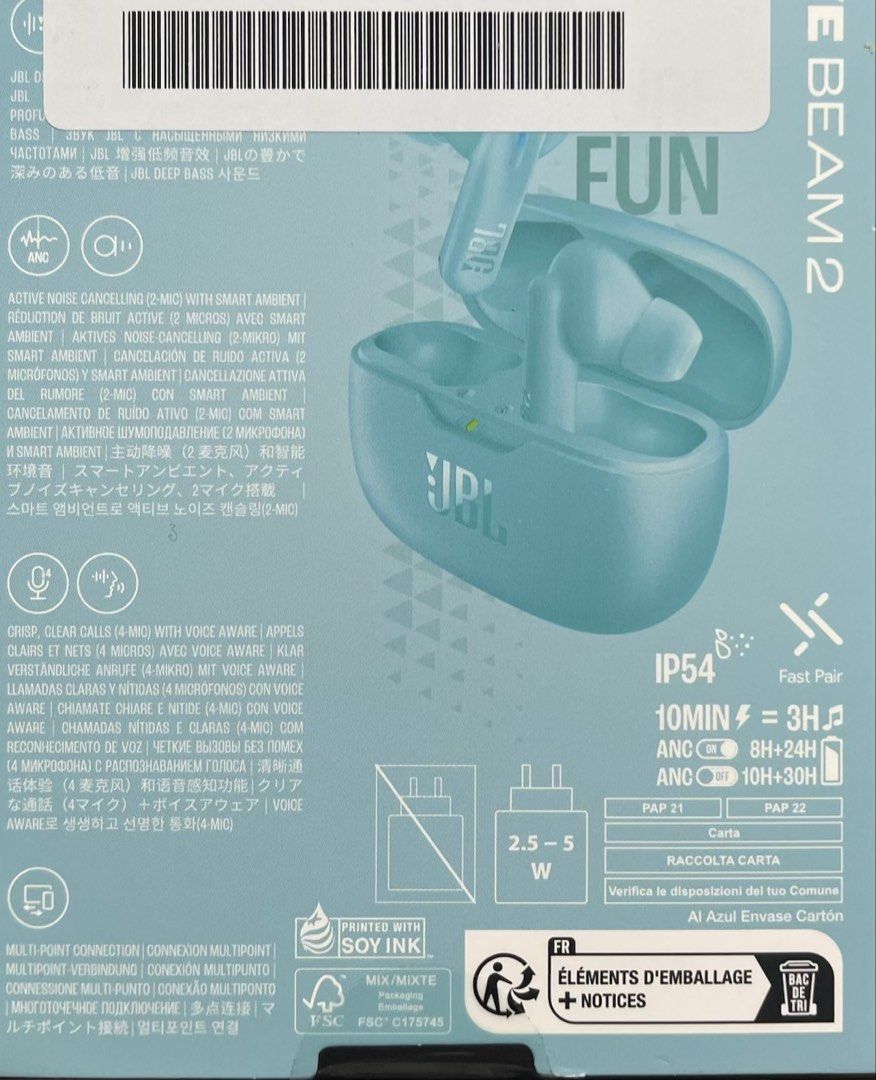 JBL Wave Beam 2 True Wireless Earbuds (Category: Earphones) located in Quezon City. Submitted by gamzkie1 (Listing ID 1468523467, Image 2). Description: - Item: JBL Wave Beam 2 Wireless Earbuds - Color: Blue - Condition: Brand New, Sealed Box - Active Noise Cancelling & Smart Ambient - 4-mic technology for crisp calls - Up to 40 hours total battery life with fast charge - IP54 water and dust resistant - Bluetooth 5.3 with multipoint pairing - Tou