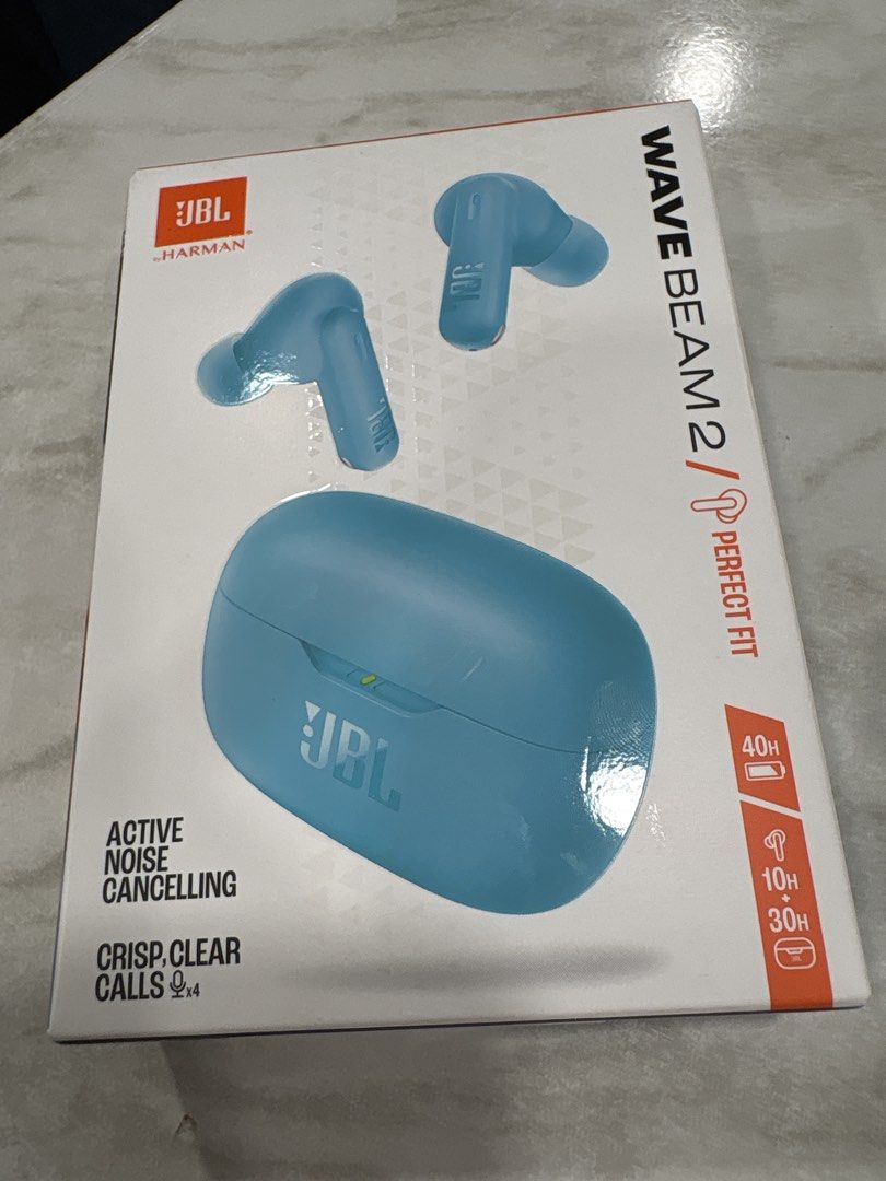 JBL Wave Beam 2 True Wireless Noise Cancelling Earbuds (Category: Earphones) located in Mandaluyong City. Submitted by chosenshop (Listing ID 1468603949, Image 1). Description: - Brand new & unopened JBL Wave Beam 2 wireless earbuds in blue - Active Noise Cancelling (ANC) for immersive sound - Crystal clear calls with built-in mics - Up to 40 hours of total battery life with fast charging - IP54 water and dust resistant design - Multipoint connec